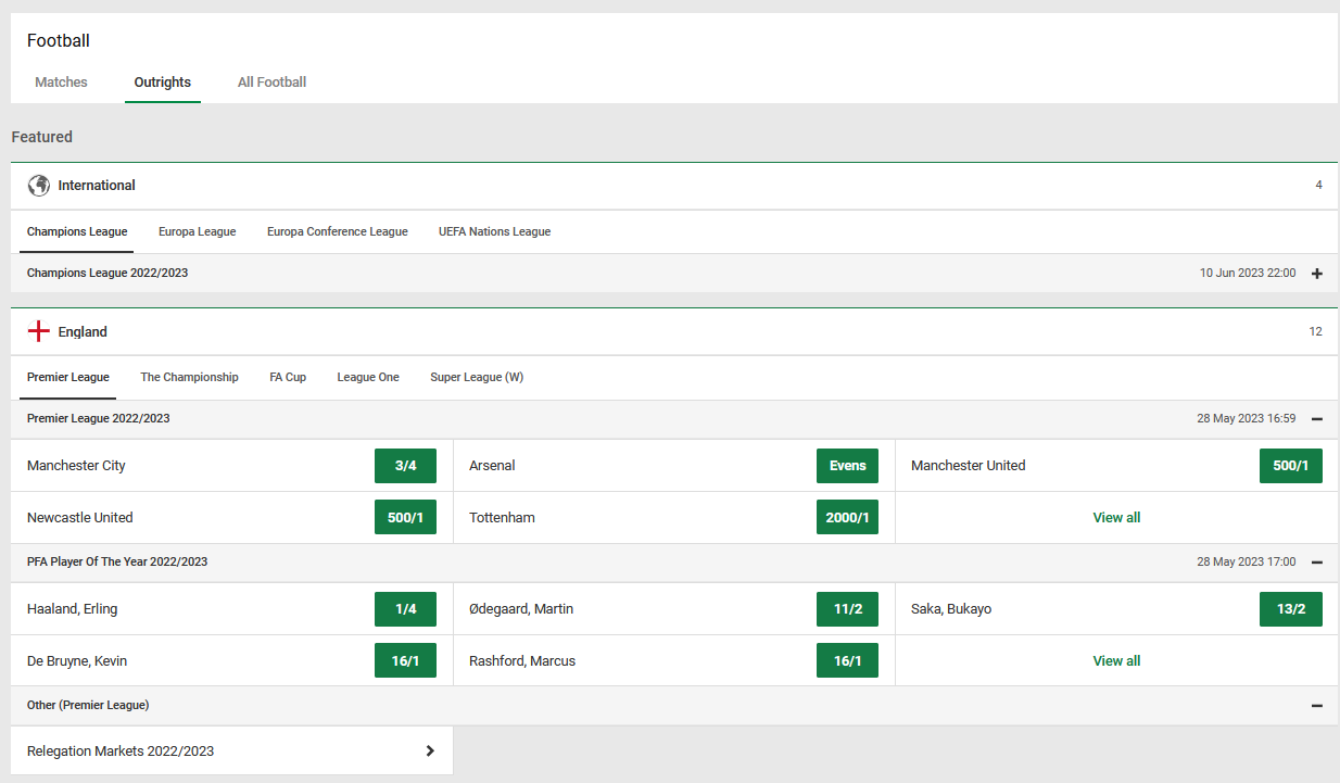 Unibet Outright Bets